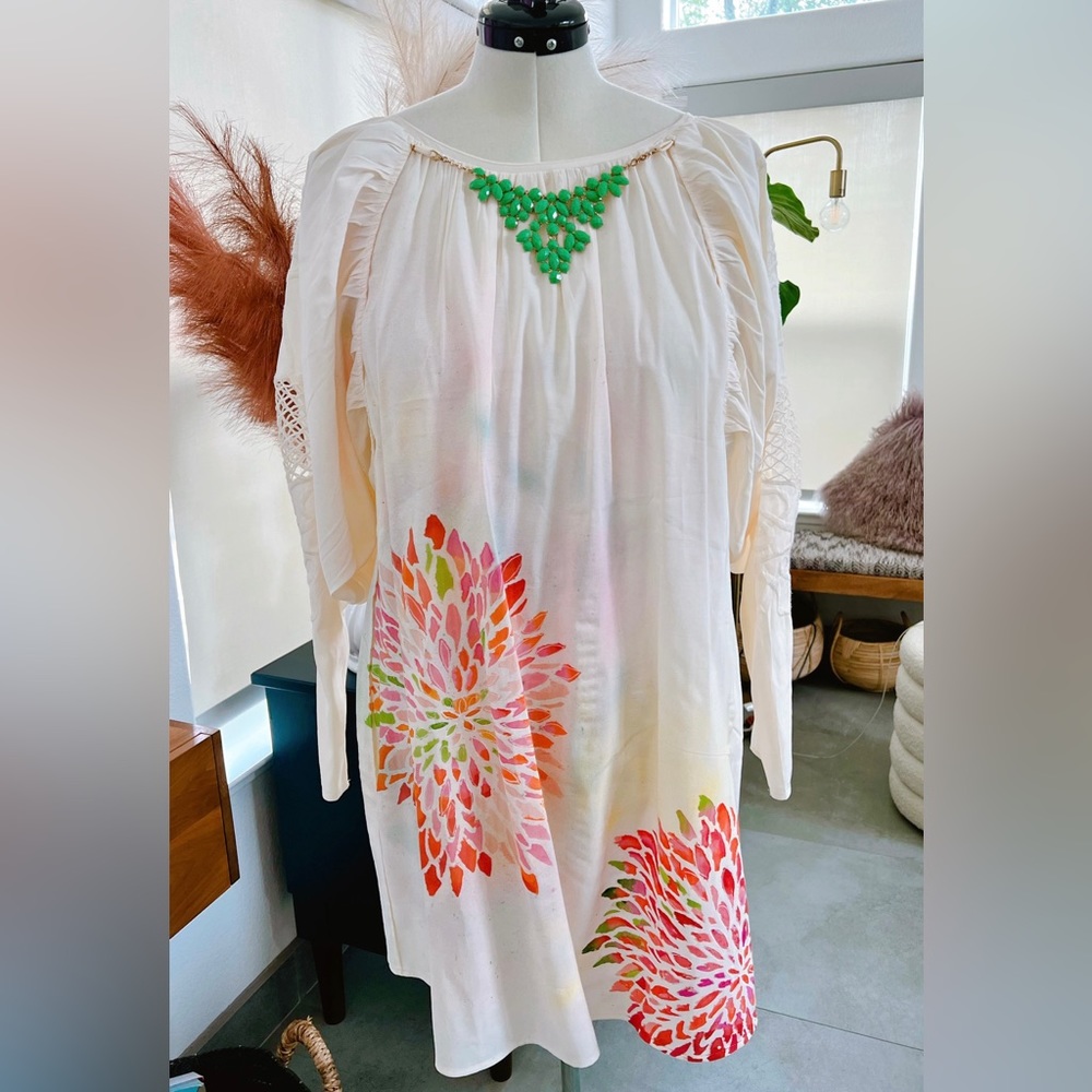 Boho Hand Painted Laser Cut Dress with Necklace